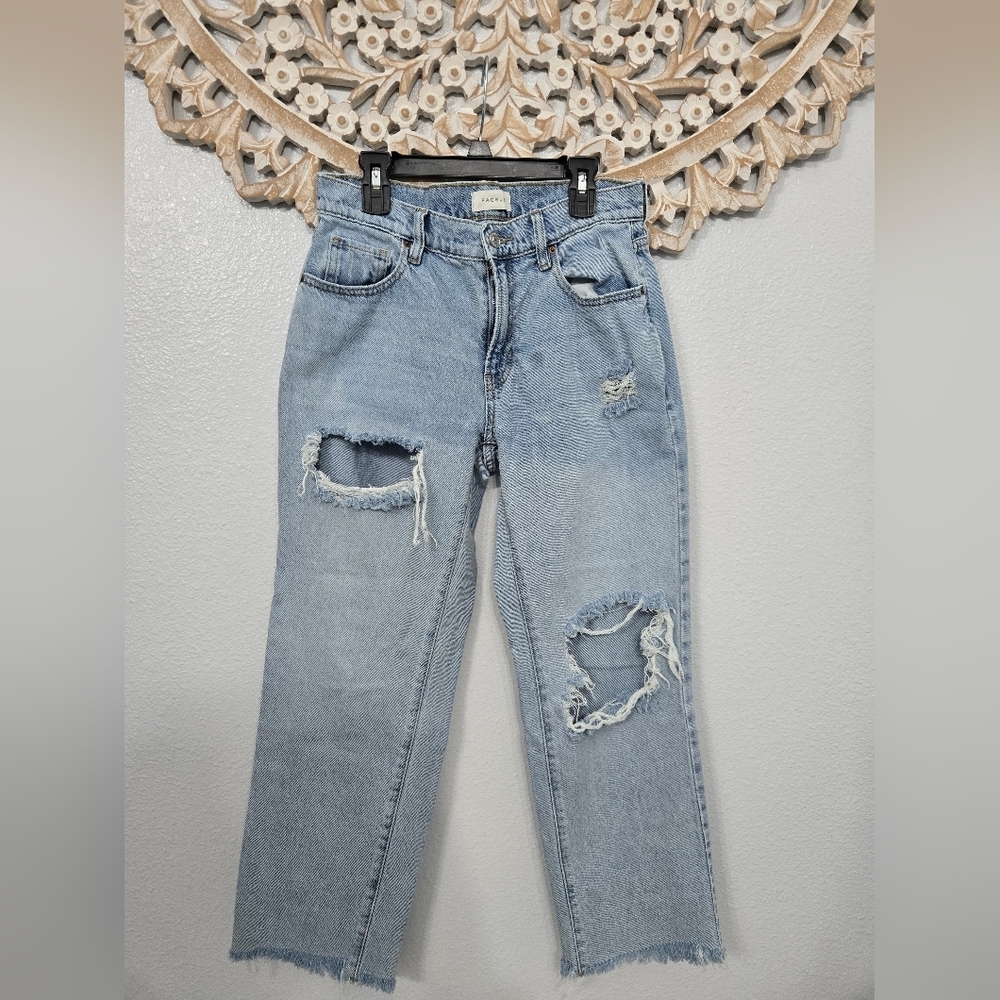 Pac Sun 90s Straight Light Blue Distressed Jeans - Picture 2 of 10